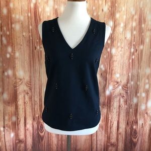 Madewell Nightshine Navy Bead Embellished Tank Top